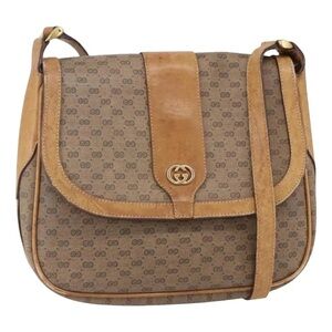 Vintage Gucci Shoulder Bag Brown Micro GG Crossbody PVC Leather